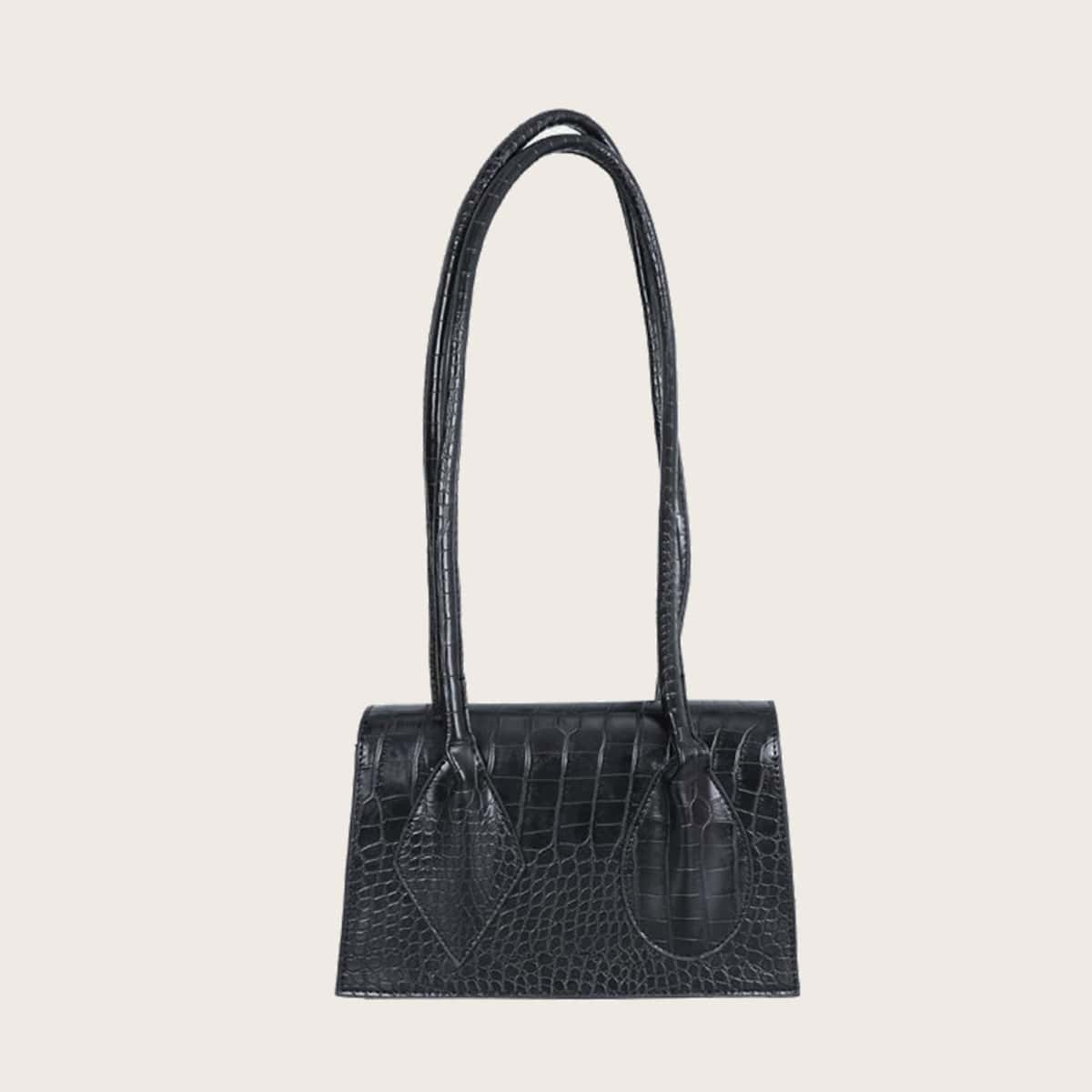 

Croc Embossed Flap Shoulder Bag, Black