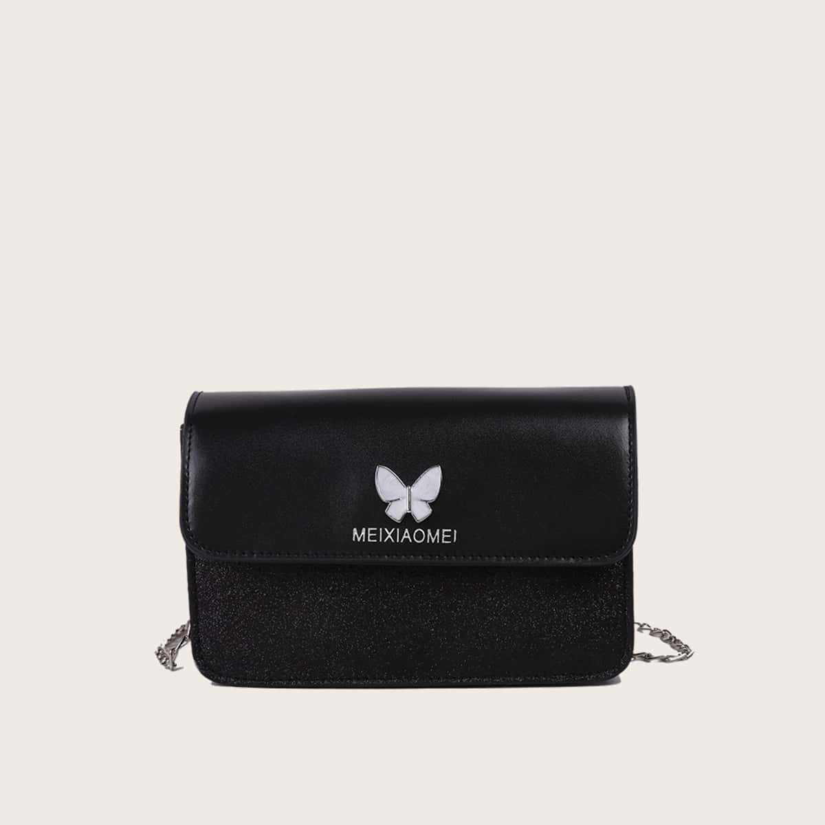 

Butterfly Glitter Crossbody Bag, Black