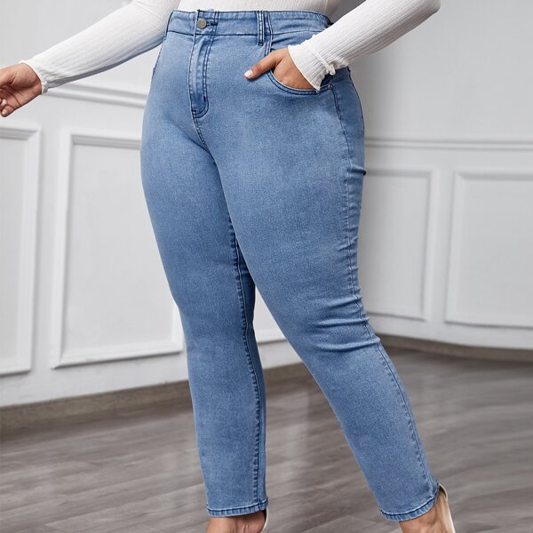 

Plus High Waist Skinny Jeans, Light wash