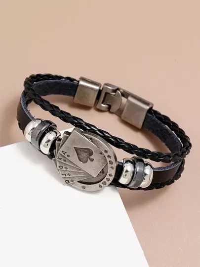 Fashionable and Popular Men Playing Card Design Bracelet for Jewelry Gift and for a Stylish Look