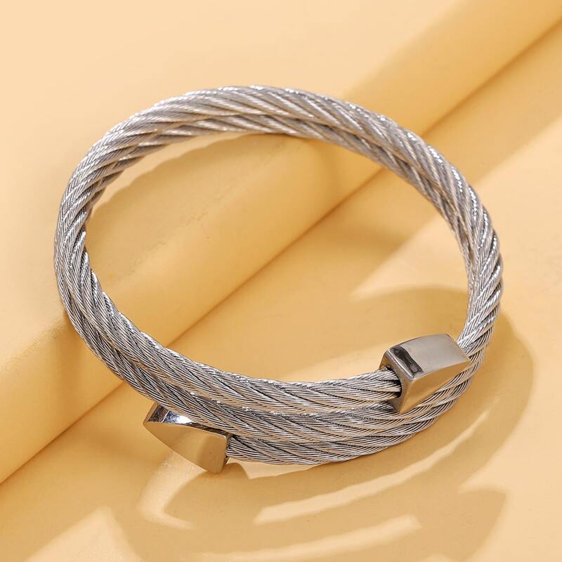 

Guys Geometric Decor Layered Bracelet, Silver