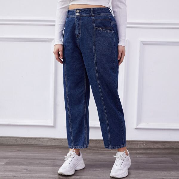 

Plus High Waist Seam Front Jeans, Dark wash