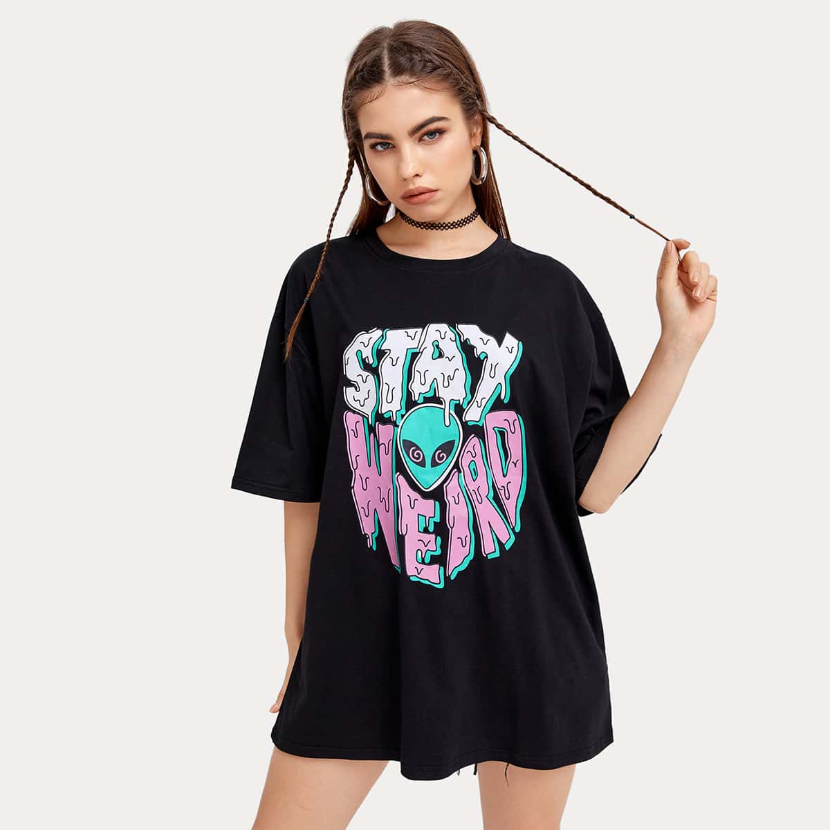 Letter Graphic Oversized Tee, Black