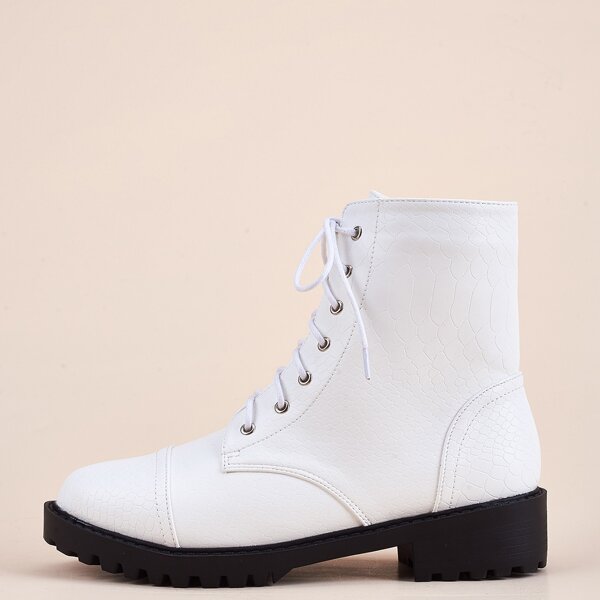 

Side Zip Combat Boots, White