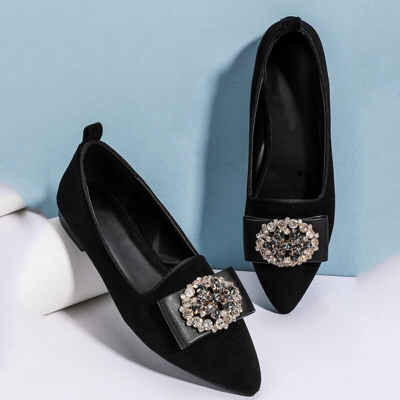 

Rhinestone Flower Decor Flats, Black