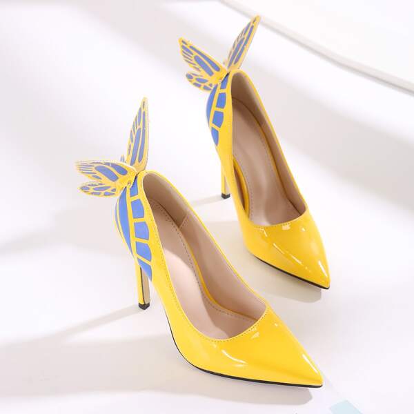 

Butterfly Decor Stiletto Pumps, Yellow