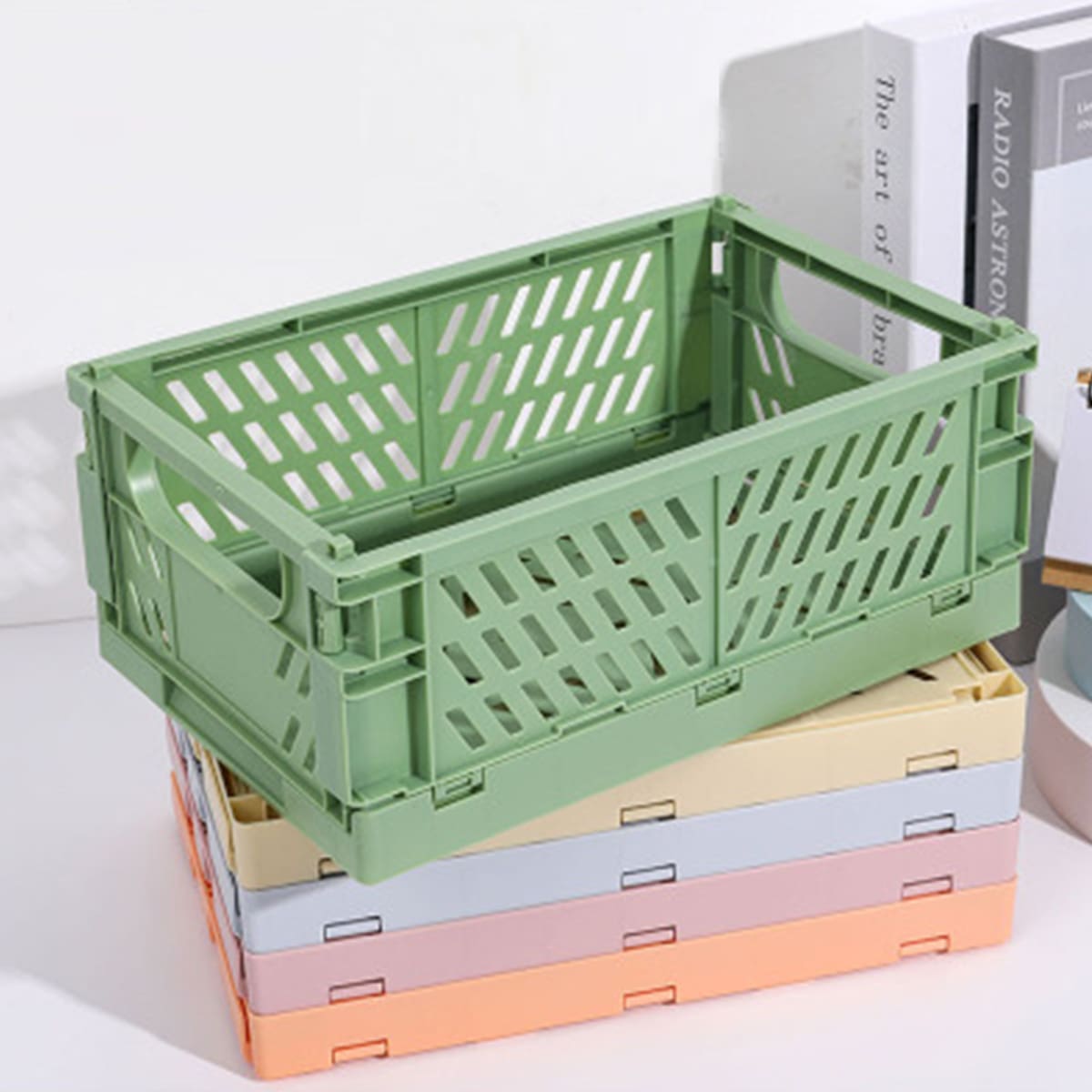 

1pc File Storage Basket, Orange grey green yellow pink