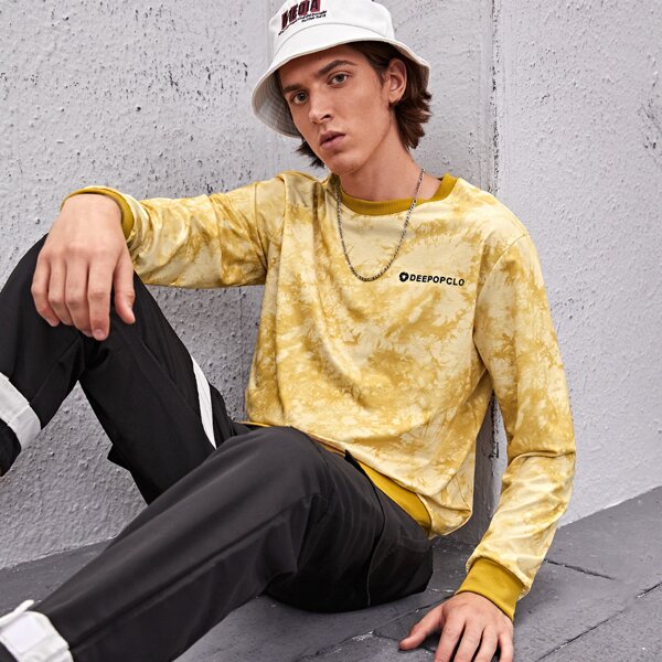 

Men Tie Dye Letter Graphic Sweatshirt, Yellow