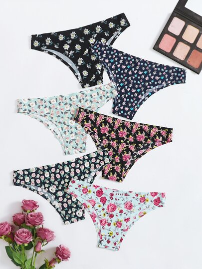6pack Floral Print Seamless Panty Set