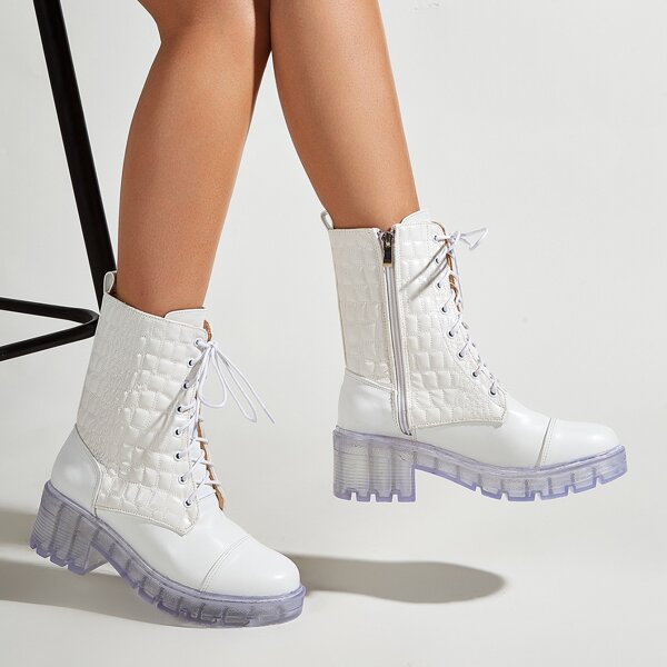 

Clear Chunky Heeled Combat Boots, White