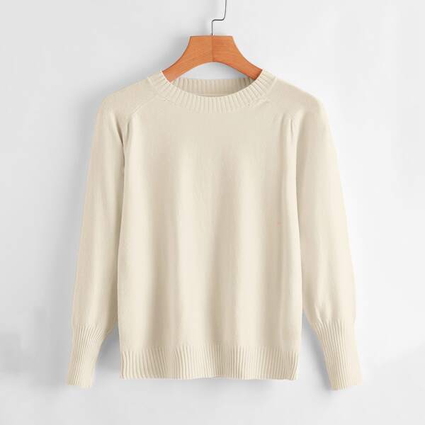 

Raglan Sleeve Solid Sweater, Beige