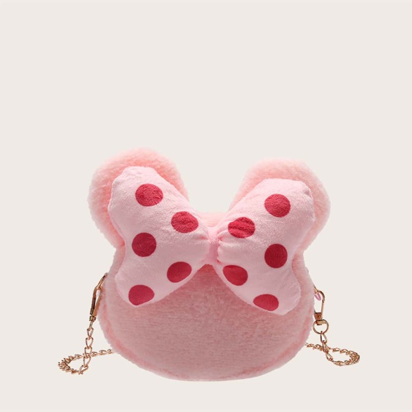 

Girls Polka Dot Bow Decor Fluffy Crossbody Bag, Pink
