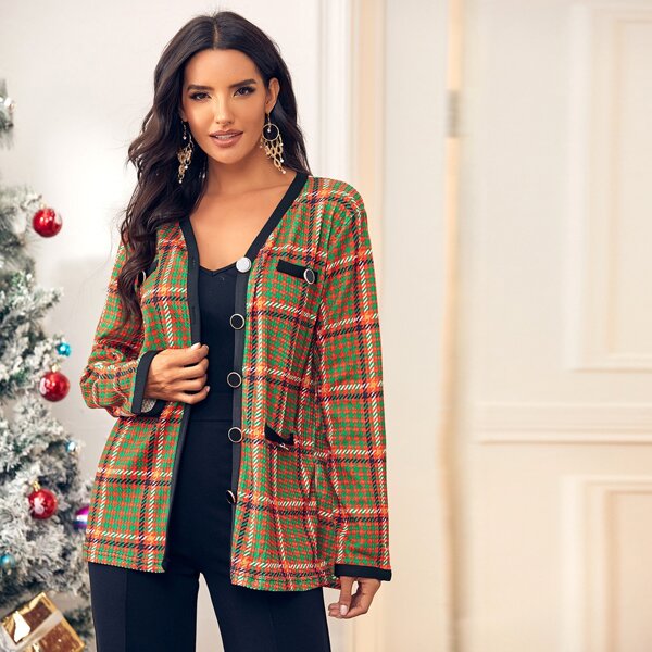 

Plaid Houndstooth Single Breasted Coat, Multicolor