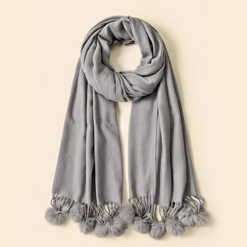 

Pom Pom Decor Scarf, Grey