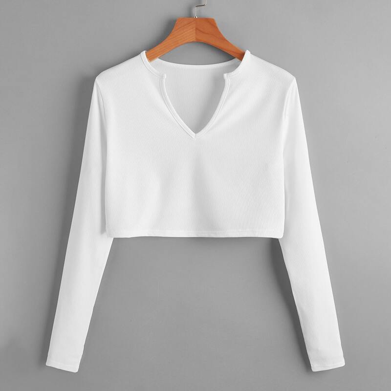 

Solid Notched Crop Tee, White