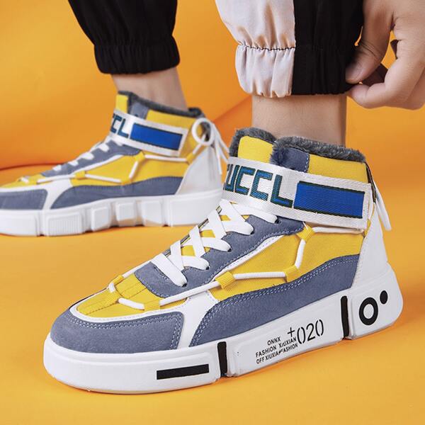 

Men Letter Graphic High Top Sneakers, Yellow