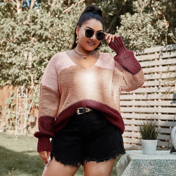 

Plus Colorblock Drop Shoulder Sweater, Multicolor