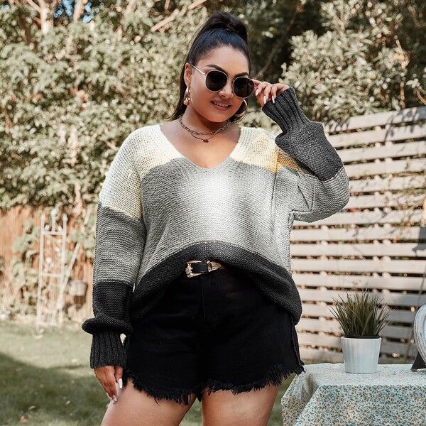 

Plus Colorblock Drop Shoulder Sweater, Multicolor
