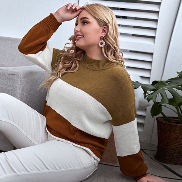 

Plus Cut And Sew Drop Shoulder Sweater, Multicolor