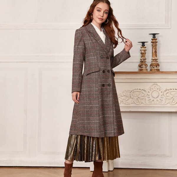 

Plaid Lapel Neck Pea Coat, Multicolor
