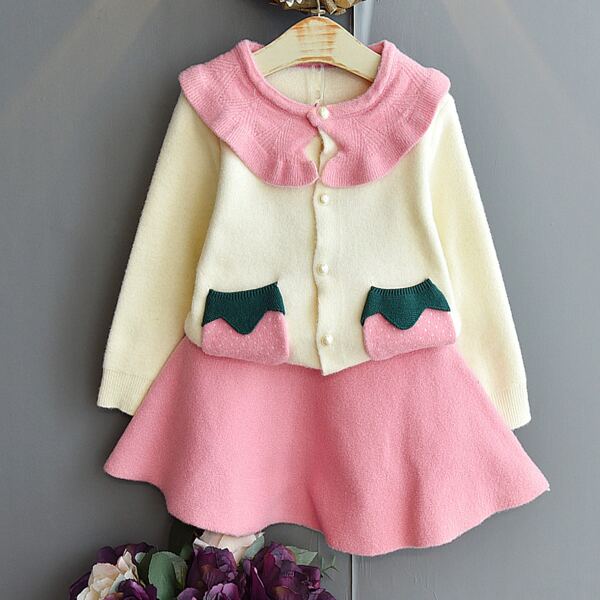 

Toddler Girls Contrast Collar Cardigan & Skirt, Multicolor