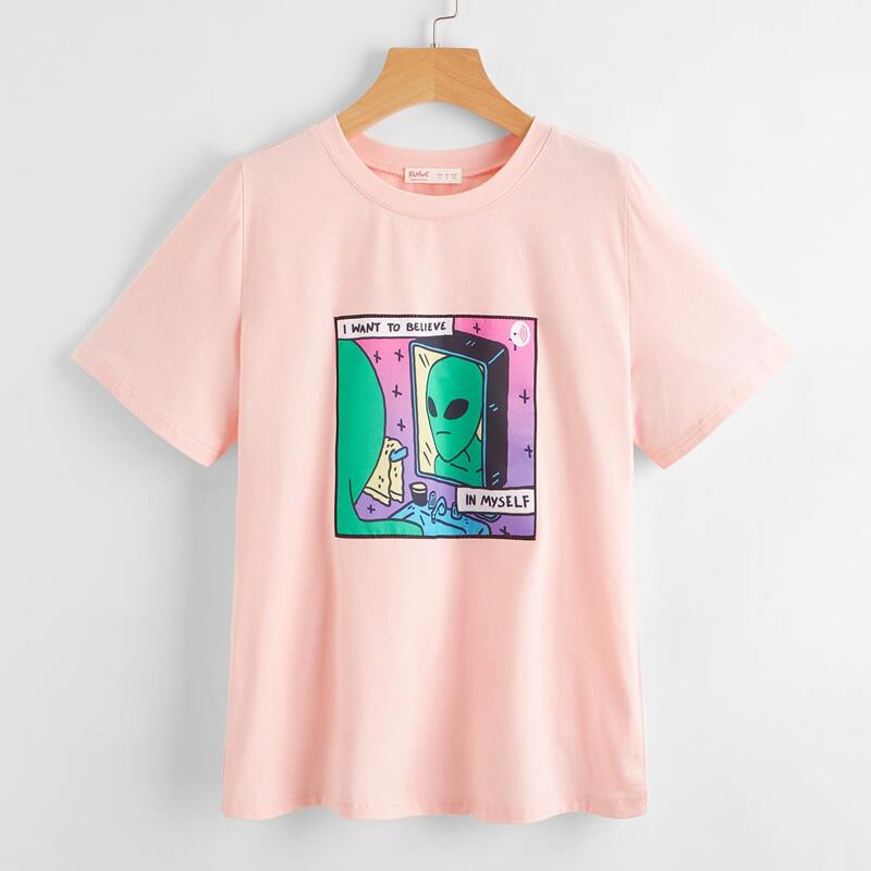 

Slogan Alien Graphic Tee, Baby pink