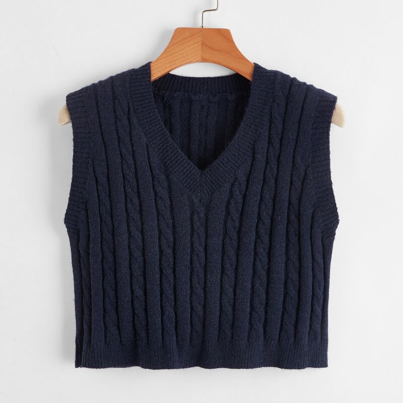 

Solid Cable Knit Sweater Vest, Navy blue