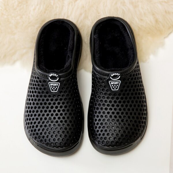 

Men Letter Graphic Fluffy Slippers, Black