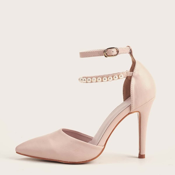 

Faux Pearls Decor Ultra High Heel Pumps, Apricot