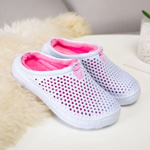 

Letter Graphic Fluffy Slippers, White