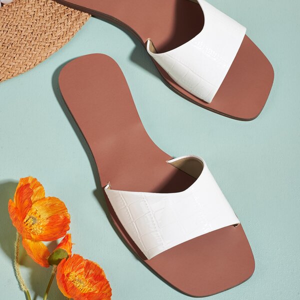 

Croc Embossed Slide Sandals, White