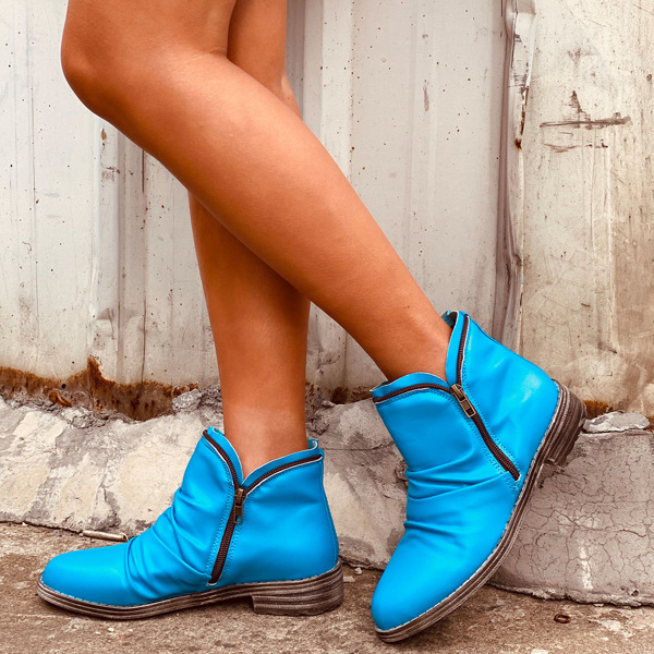

Ruched Decor Ankle Boots, Blue