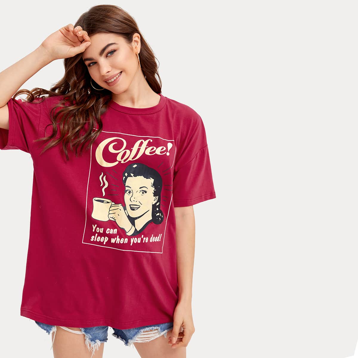 

Letter Graphic Oversized Tee, Red