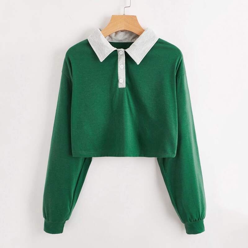 

Contrast Collar Polo T-Shirt, Green