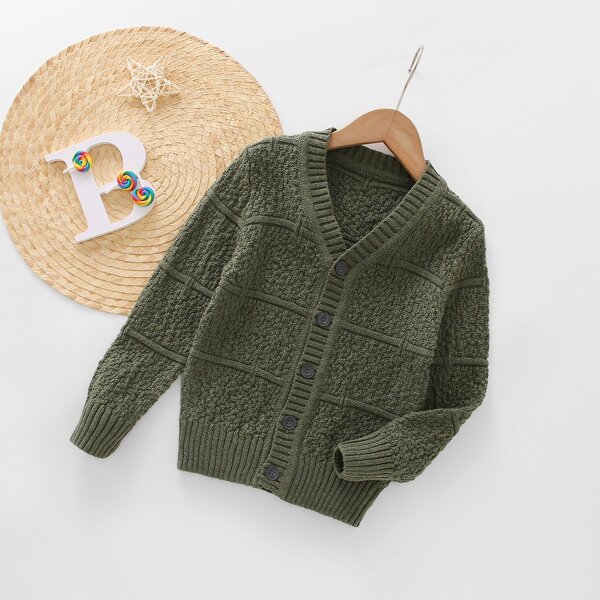 

Boys Button Front Solid Cardigan, Army green