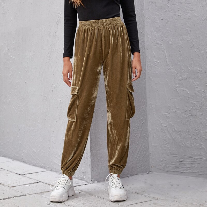 

Flap Pocket Velvet Sweatpants, Mocha brown