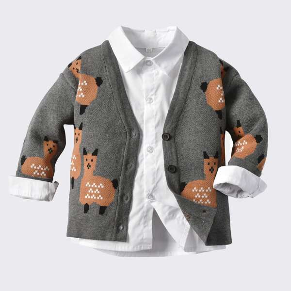 

Toddler Boys Cartoon Pattern Cardigan & Shirt, Multicolor