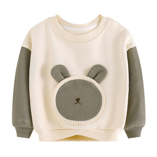 

Toddler Girls Colorblock Cartoon Graphic 3D Ear Design Sweatshirt, Beige