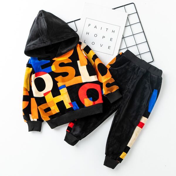 

Toddler Boys Velvet Letter Graphic Hoodie & Sweatpants, Multicolor