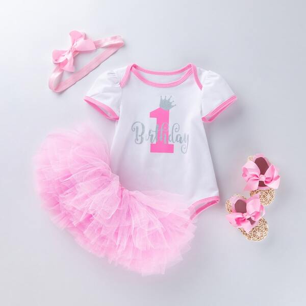 

Baby Girl 4 Pack Contrast Binding Letter Graphic Bodysuit Set, Multicolor