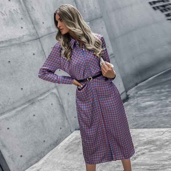 

Allover Geo Print Ruched Side Shirt Dress Without Belt, Multicolor