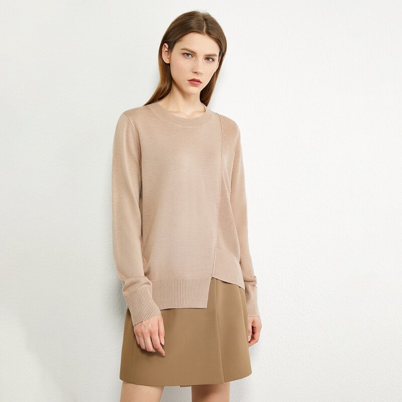

Asymmetrical Hem Solid Sweater, Apricot