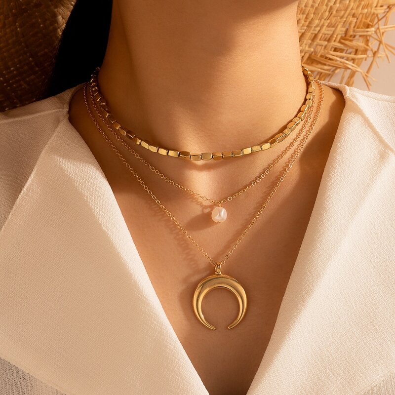 

Faux Pearl Layered Necklace, Gold