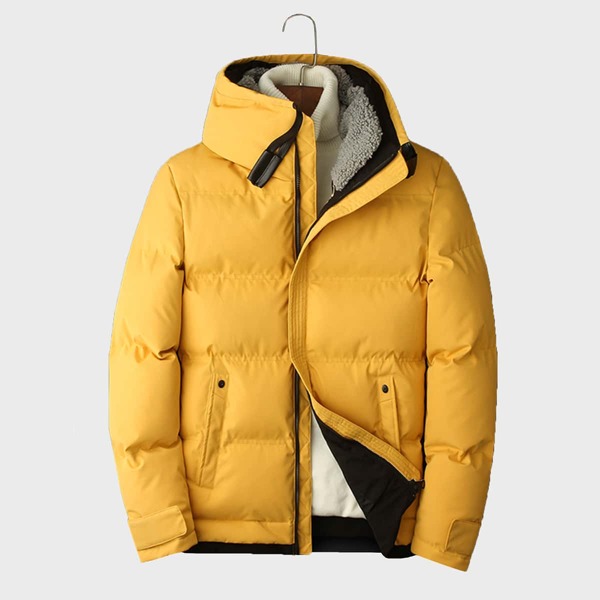 

Men Solid Zip Up Puffer Coat, Yellow