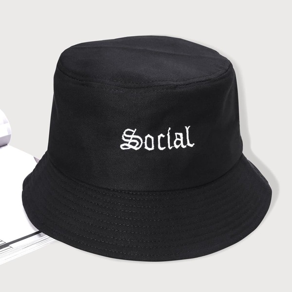 

Letter Embroidery Bucket Hat, Black