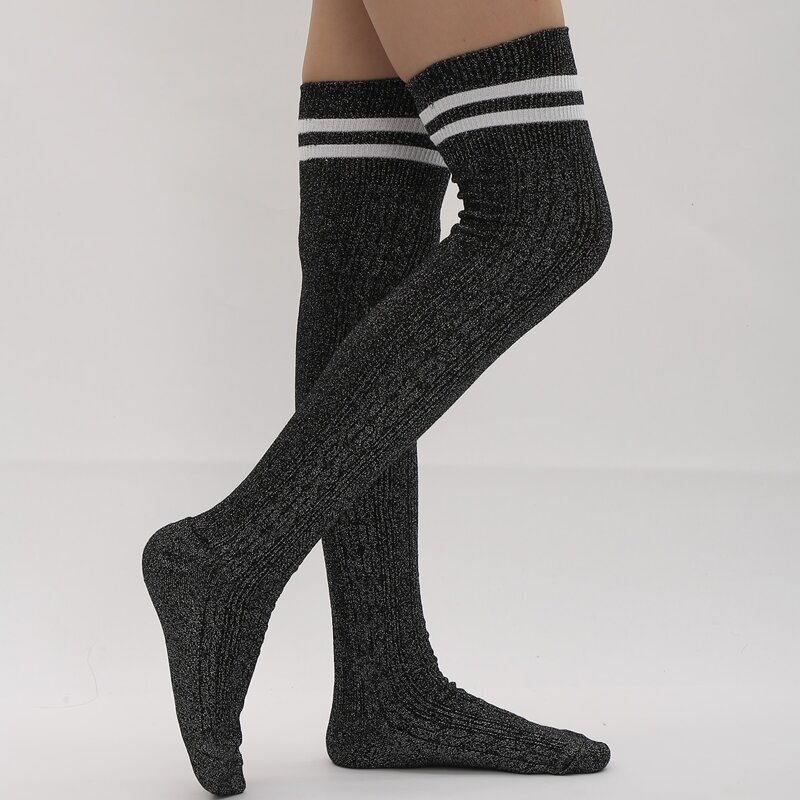 

Color Block Over The Knee Socks, Black and white