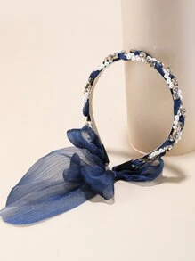 Bow & Faux Pearl Decor Hair Hoop - Multicolor - View 2