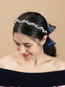 Bow & Faux Pearl Decor Hair Hoop - Multicolor - View 3