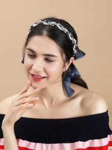 Bow & Faux Pearl Decor Hair Hoop - Multicolor - View 4