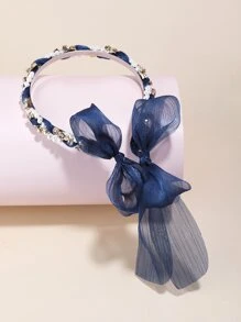 Bow & Faux Pearl Decor Hair Hoop - Multicolor - View 5